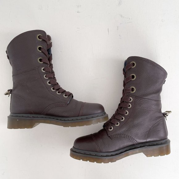 Dr. Martens Brown Leather Aimilie Lace Up Fold Over Boots Triumph Women's Size 6 - Picture 9 of 12
